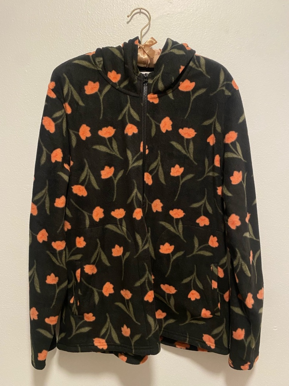 O'Neill Black Hooded Fleece Jacket with Orange/ Pink Tulip Print